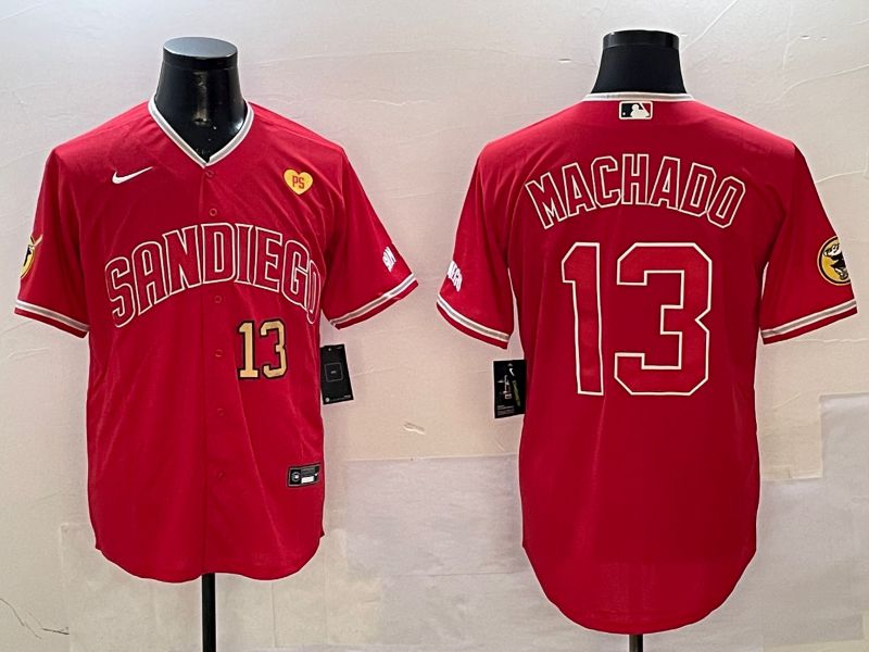 Men San Diego Padres 13 Machado Red Jointly Name Game Nike 2025 MLB Jersey style 5